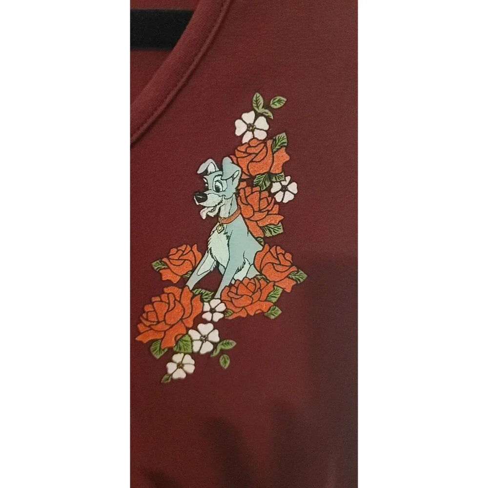 Disney Lady and the Tramp Women’s Burgundy Floral Nightgown Sleep Shirt Size M - Picture 3 of 7